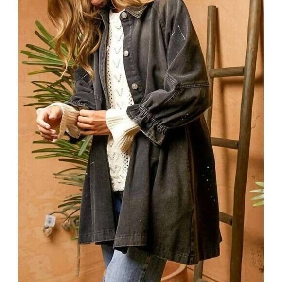 Davi & Dani Ella Denim Paint Splatter Button Down Dress In Pink Women's Sz Med - Picture 3 of 11